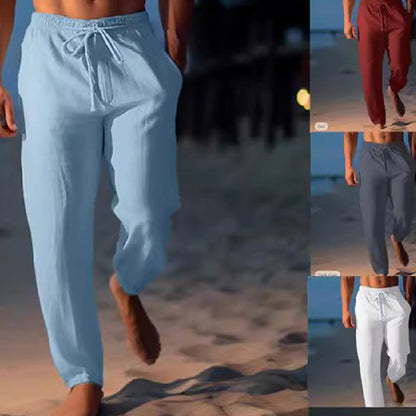 Pantalon Homme Décontracté Lin Beige pour Plage - PanierRoyale