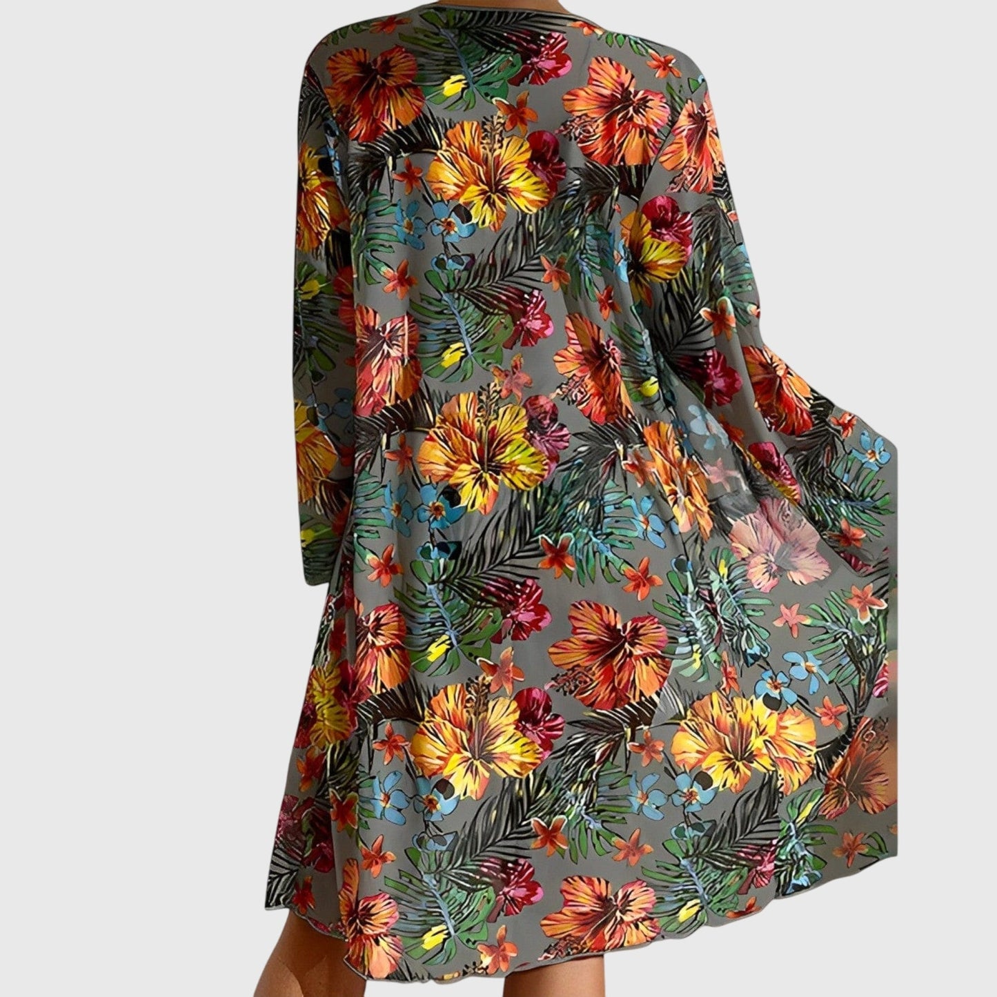 Bikini Trois Pièces Femme Imprimé Tropical Noué Kimono Assorti