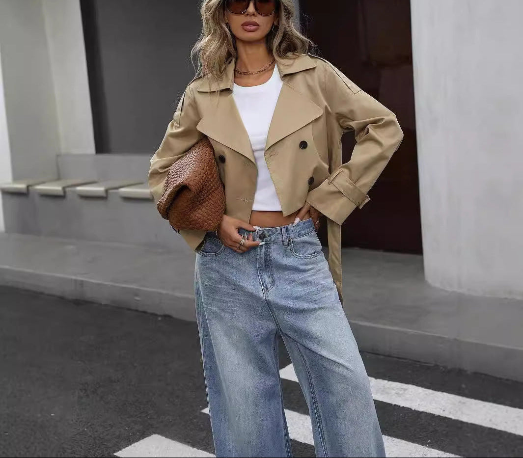 Trenchcoat Court Femme Double Boutonnage