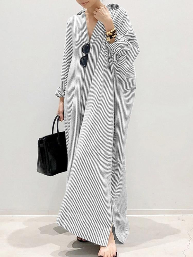 Robe Été Rayée Manches Courtes pour Femme