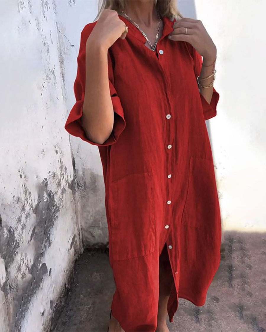 Robe Chemise Femme Fluide Boutonnée Coupe Oversize