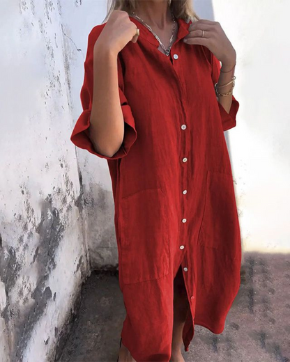 Robe Chemise Femme Fluide Boutonnée Coupe Oversize