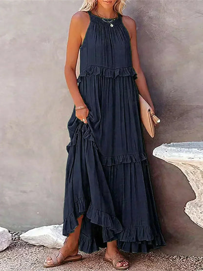 Robe Bohème Été avec Volants et Décolleté Profond