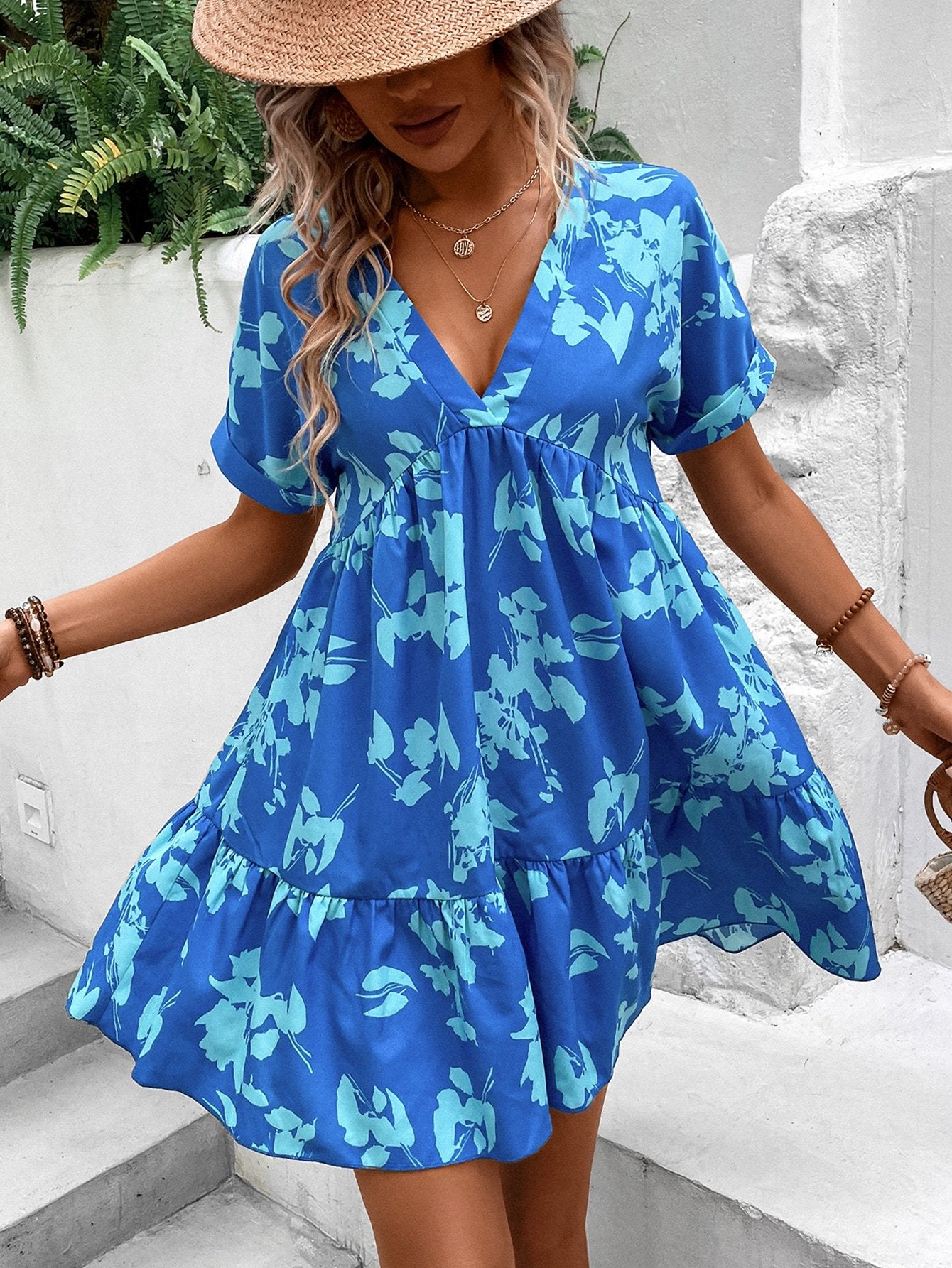 Robe Été Légère avec Manches Courtes et Dentelle Féminine