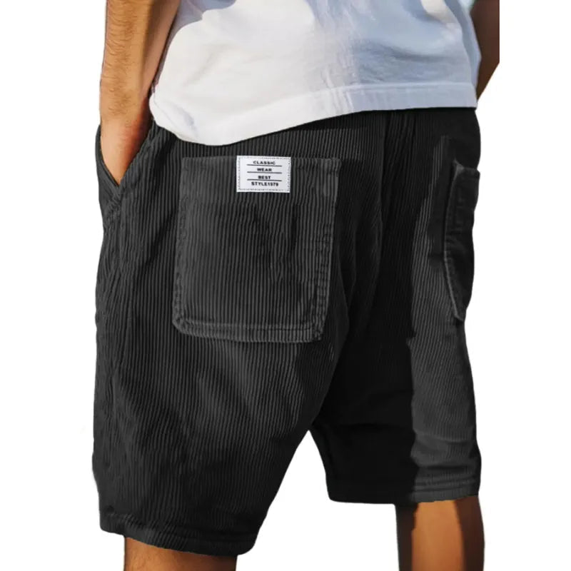 Short Homme Velours Côtelé Poches Plaquées Taille Élastique