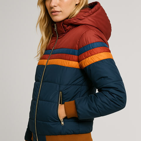 Parka Femme Hiver à Capuche Rayée
