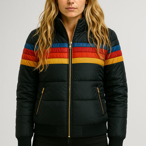 Parka Femme Hiver à Capuche Rayée
