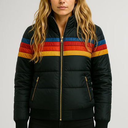 Parka Femme Hiver à Capuche Rayée