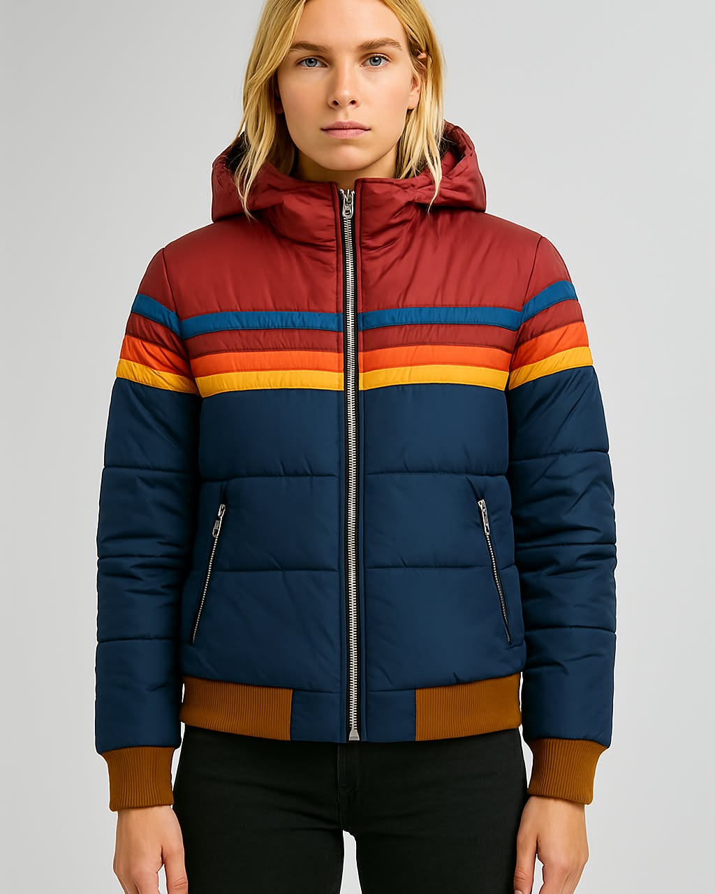 Parka Femme Hiver à Capuche Rayée - BerlinGlamour