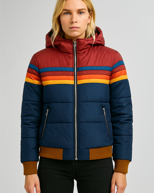 Parka Femme Hiver à Capuche Rayée - BerlinGlamour