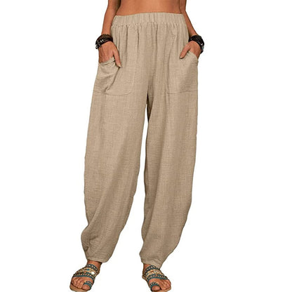 Pantalon Femme Taille Élégante avec Poches Côtelées