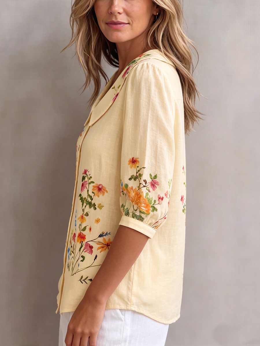Blouse Femme Coton Lin Coupe Vintage Élégante