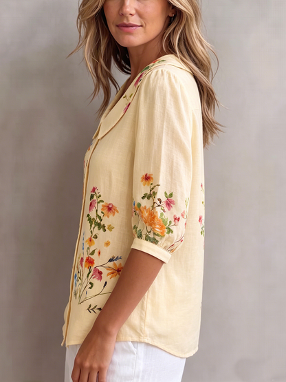 Blouse Femme Coton Lin Coupe Vintage Élégante