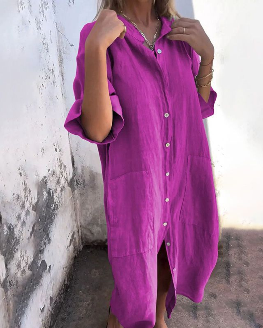 Robe Chemise Femme Fluide Boutonnée Coupe Oversize