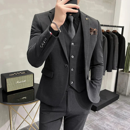 Costume Homme Noir Classique Trois Pièces avec Gilet et Cravate