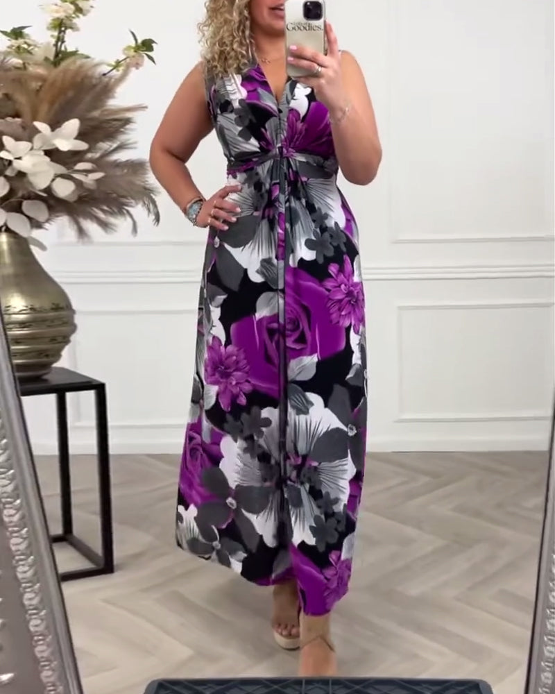 Robe Maxi Femme Fluide Sans Manches Coupe Droite