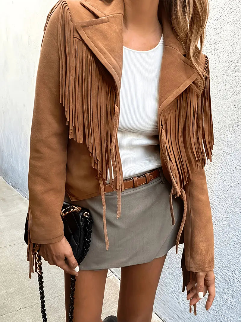 Veste femme cuir synthétique frangée tendance bohème - BerlinGlamour