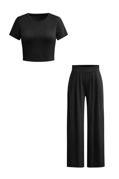 Robe de Soirée Élégante Two-Piece avec Top Court et Pantalon Large