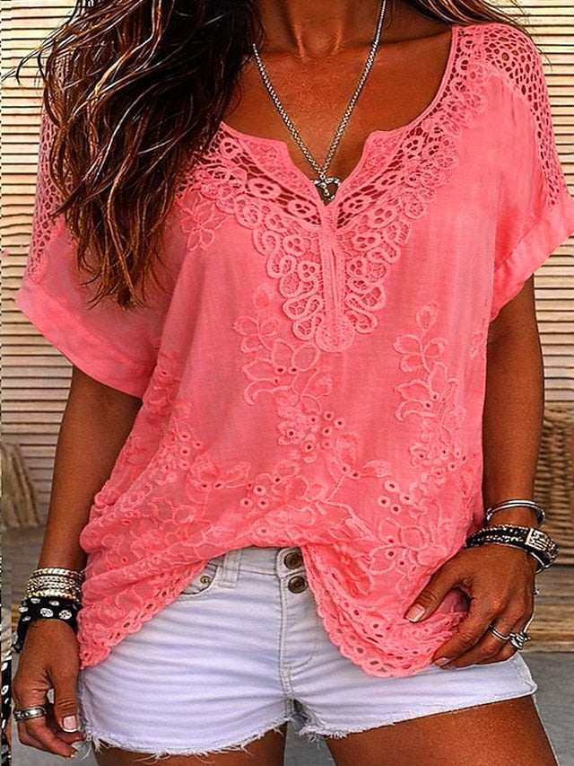 Blouse Femme Broderie Dentelle Florale Coupe Fluide