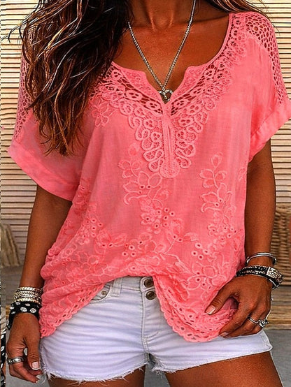 Blouse Femme Broderie Dentelle Florale Coupe Fluide
