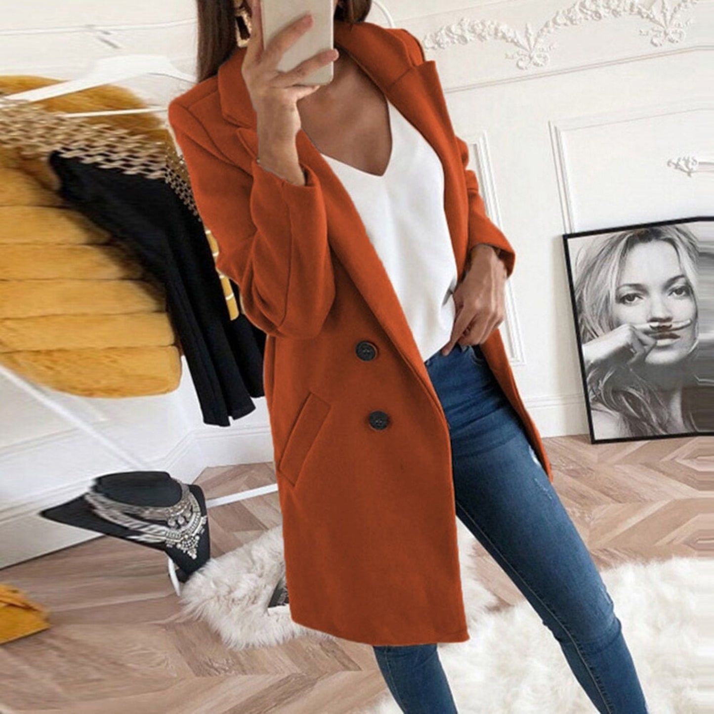 Manteau Femme Chic à Boutons Dorés
