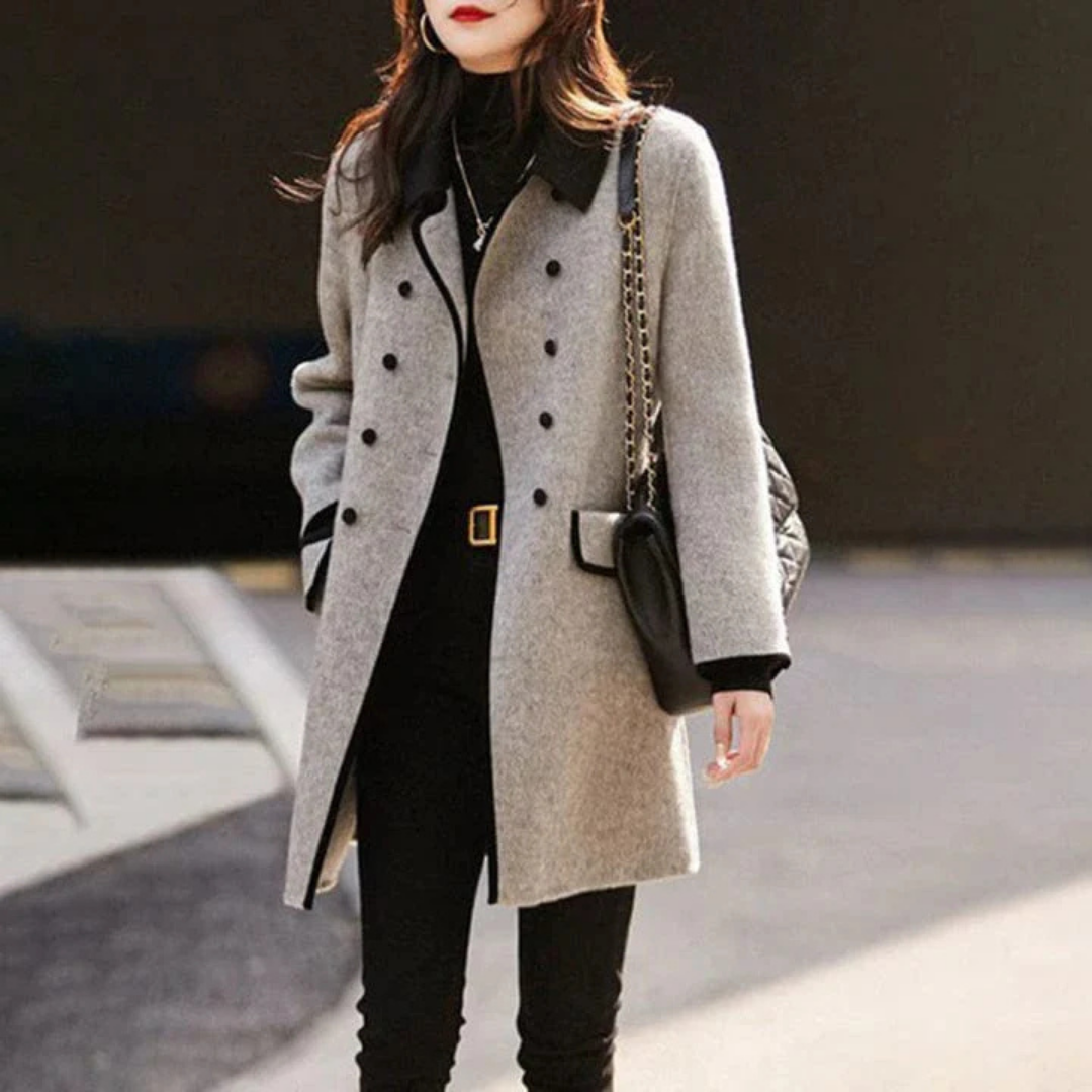 Manteau Femme Noir Classique à Double Boutons - PanierRoyale