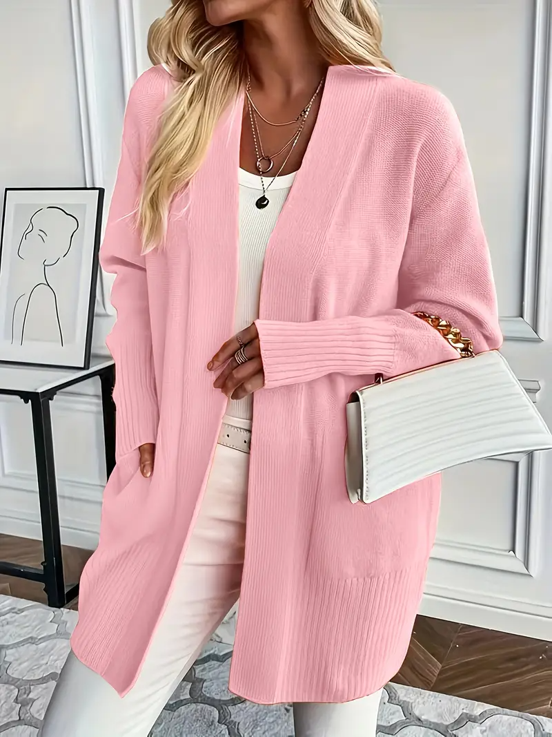 Gilet femme long tricoté beige élégant