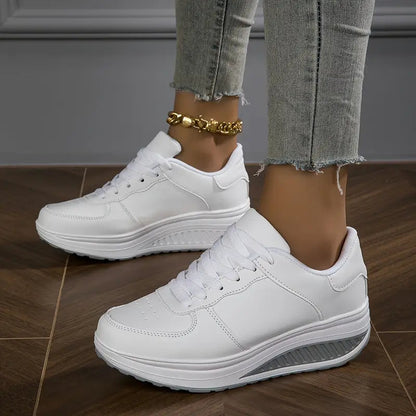 Baskets Femme Cuir Synthétique Semelle Compensée Lacets Minimalistes