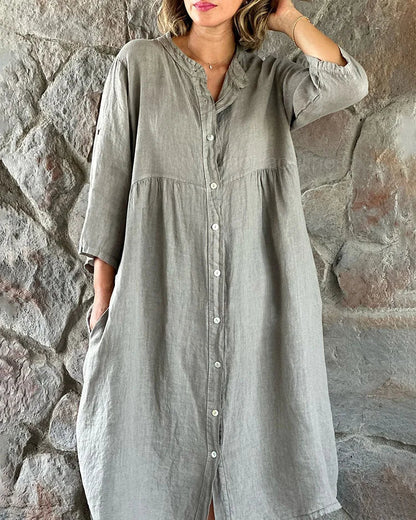 Robe Décontractée en Coton avec Boutons et Poche
