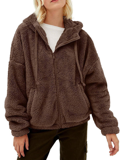 Blouson Féminin Capuche Polaire Brun Hiver - PanierRoyale