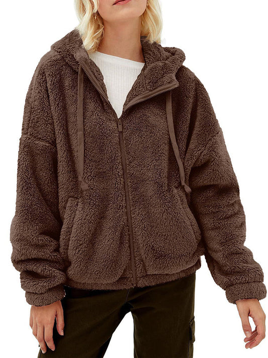 Blouson Féminin Capuche Polaire Brun Hiver - PanierRoyale