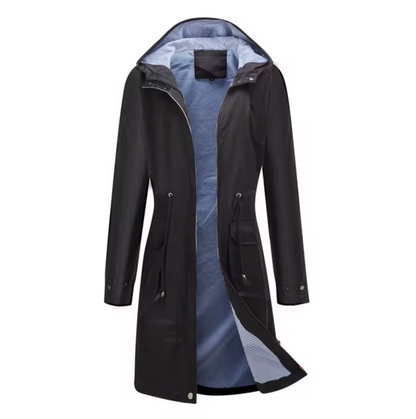 Manteau Femme Imperméable Long avec Capuche et Manches Réglables