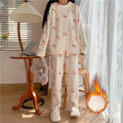 Pyjama Femme Hiver Chaud et Confortable Manches Longues