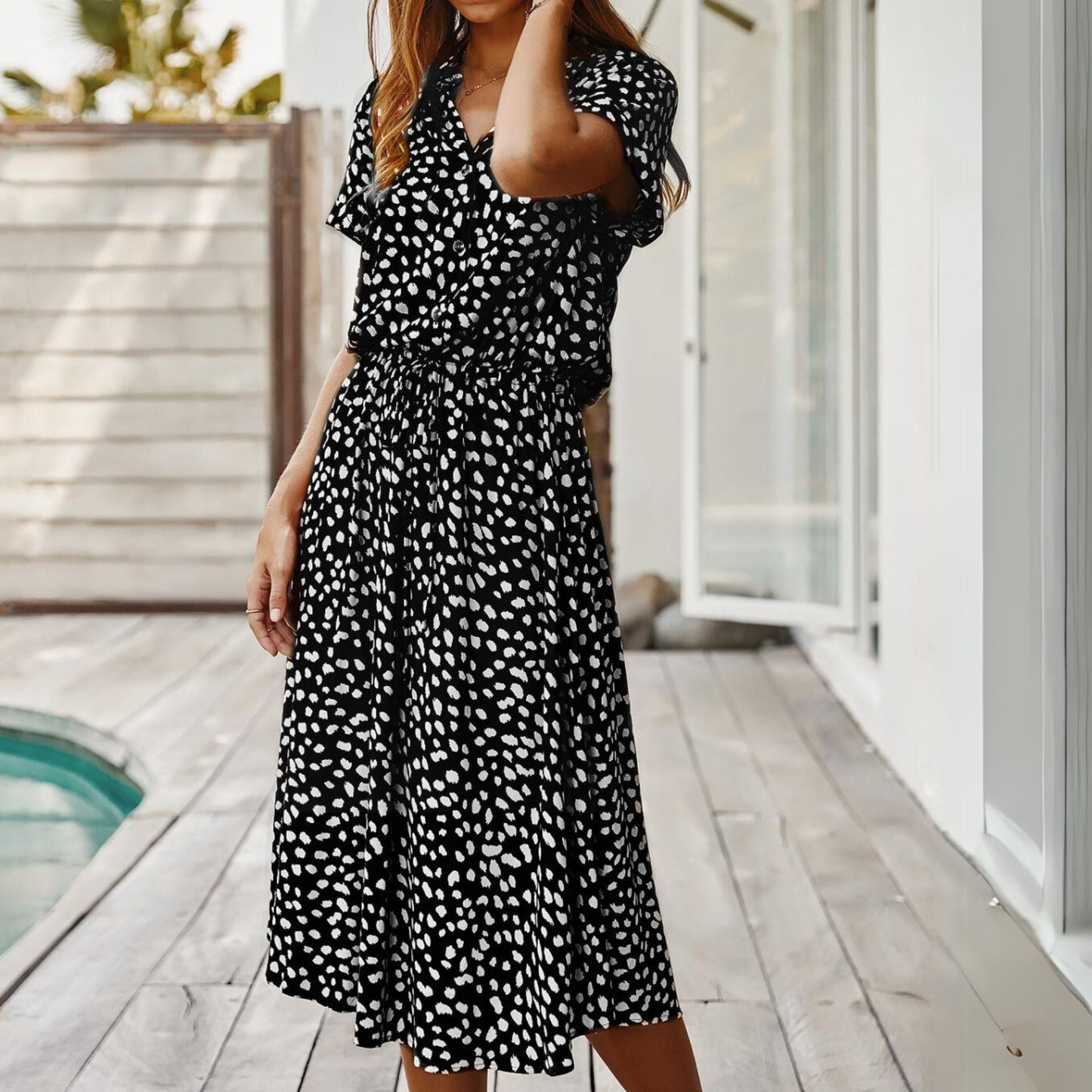 Robe Chemisier Femme Élégante à Pois pour Été