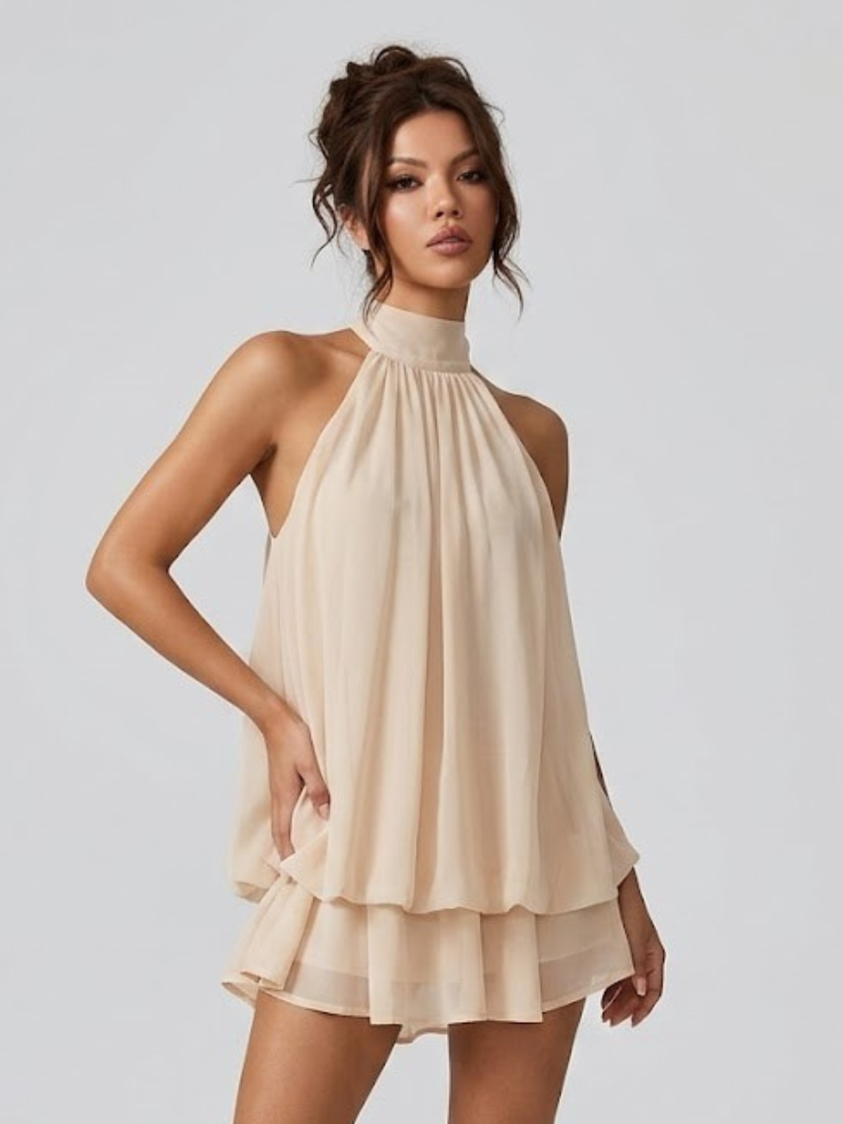 Robe Courte Femme Dos Nu Col Halter Volantée