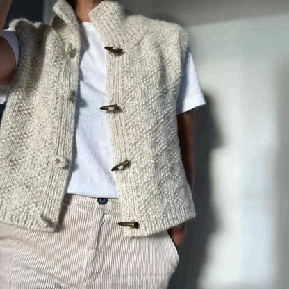 Gilet En Tricot Classique Avec Fermeture À Boutons Pour Femme | Beige