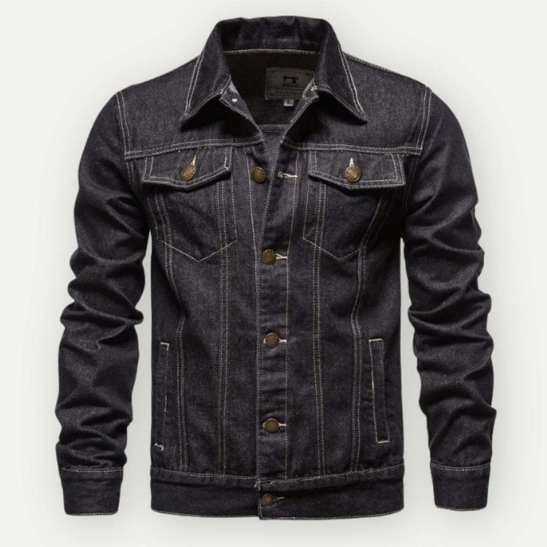 Veste Jean Homme Noir Classique avec Boutons Métal - PanierRoyale