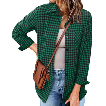 Chemise Décontractée Femme à Carreaux Doux