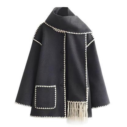 Manteau Femme Hiver Laine Douce avec Écharpe Incluse