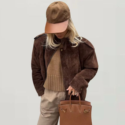 Veste Femme Effet Suédé Coupe Ample Oversize Style Urbain