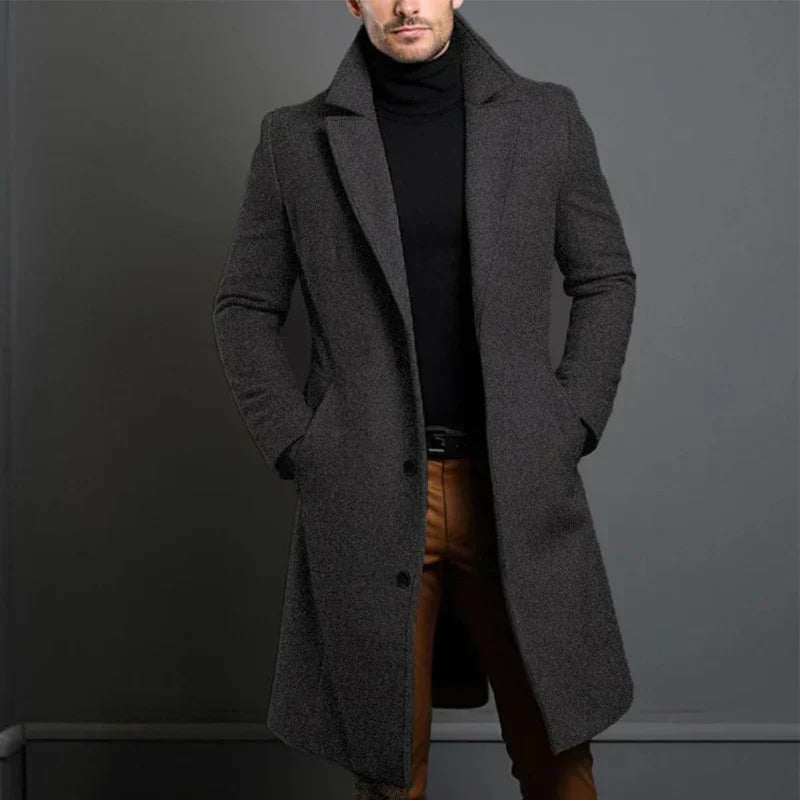 Manteau Homme Long Noir Élégant et Chauffant