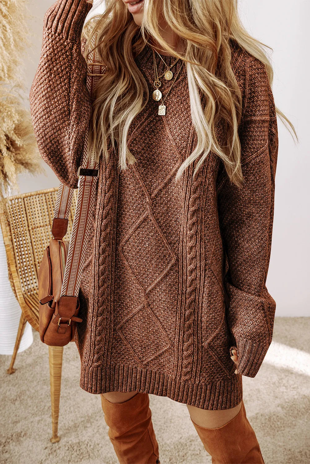 Pull Femme Hiver Chic en Maille Losangée