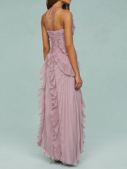 Robe Longue Femme Plissée Volants Asymétriques Fluides
