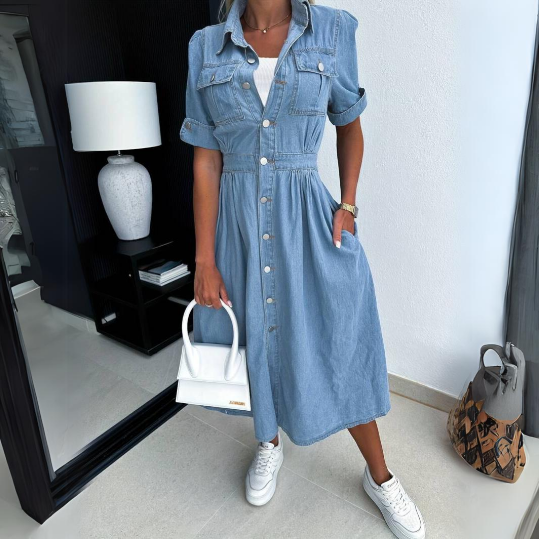 Robe Décontractée Femme en Coton Bleu Ciel Confortable - PanierRoyale