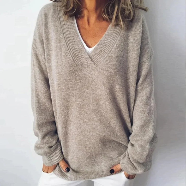Pull Femme Col V Manches Longues Doux Hiver - PanierRoyale