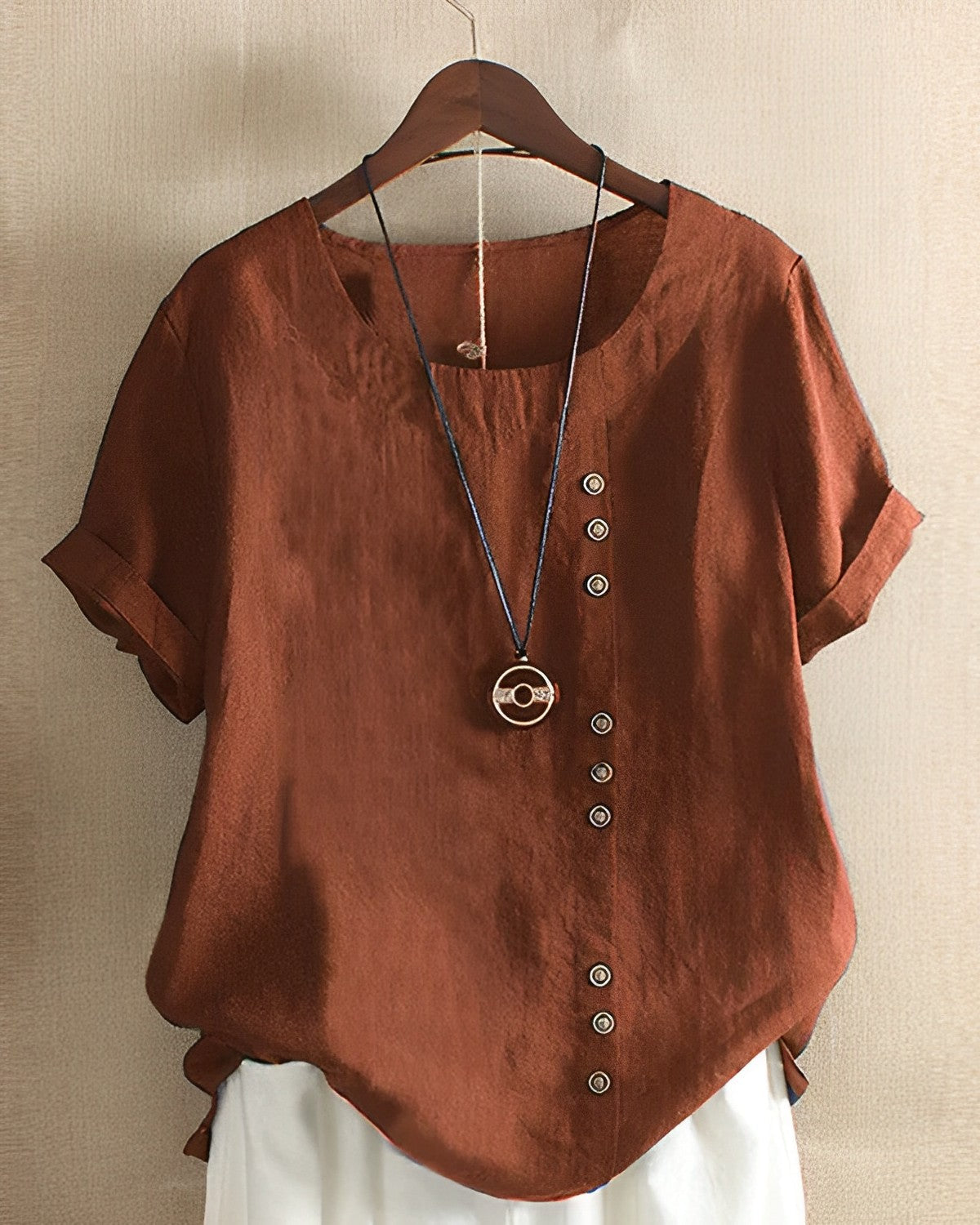 Blouse Femme Décontractée Manches Courtes Col Rond Été