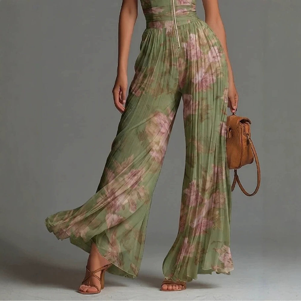 Combinaison Femme Plissée Imprimé Floral Coupe Large