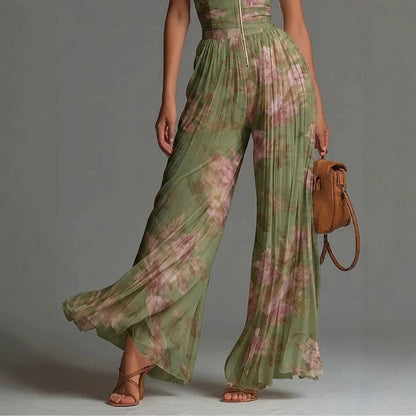 Combinaison Femme Plissée Imprimé Floral Coupe Large