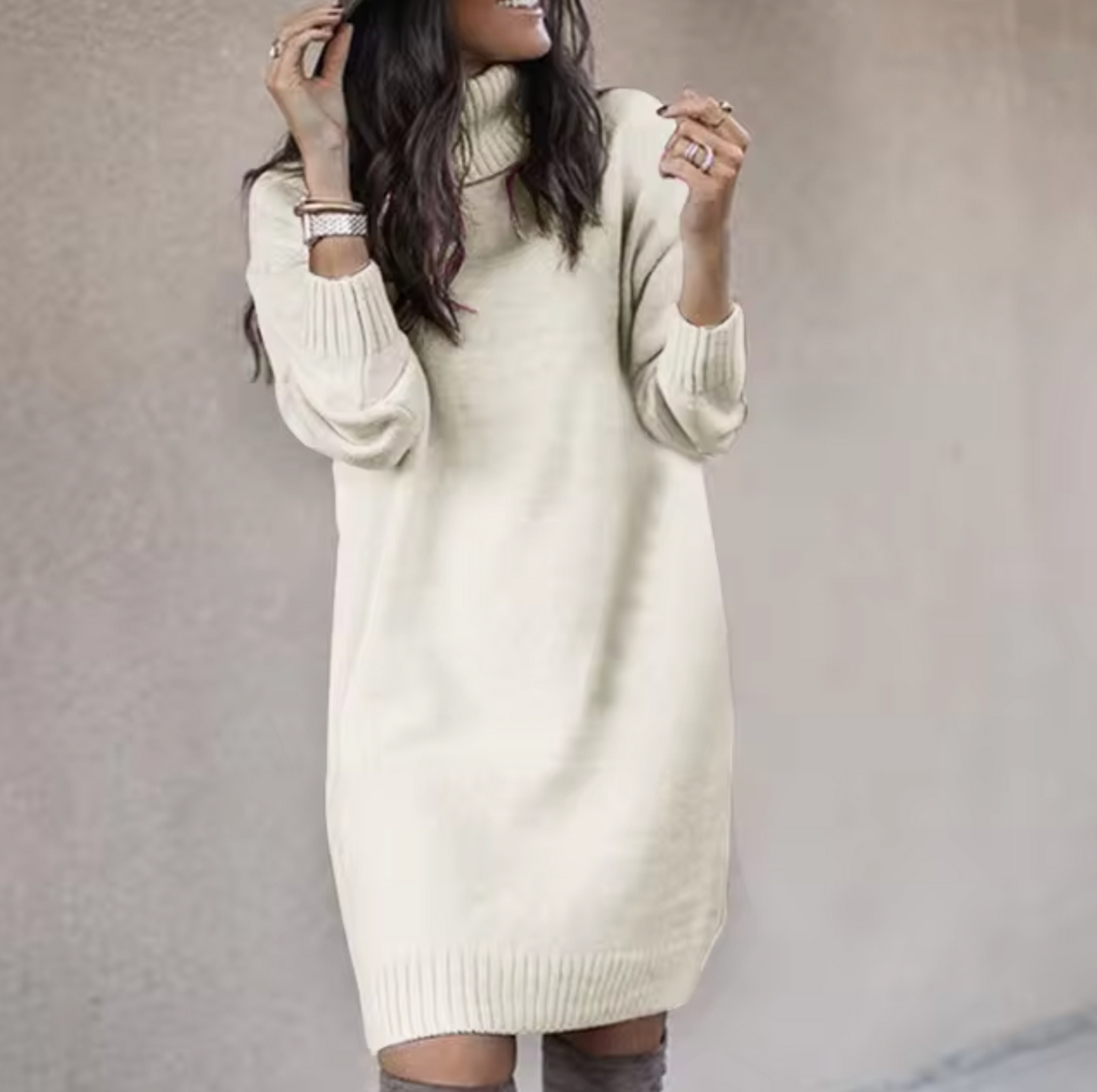 Robe Col Montant Femme Automne Chic et Douce