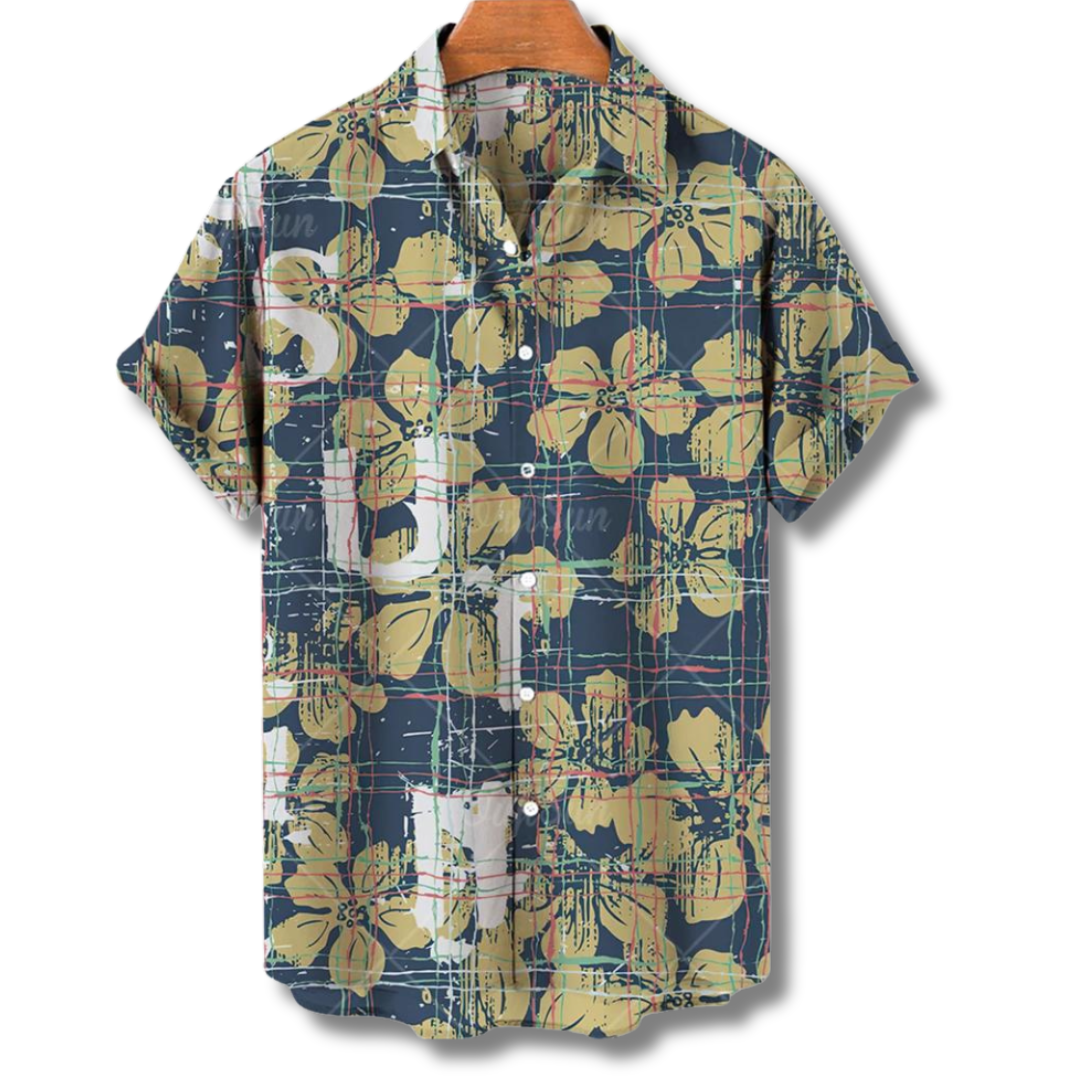 Chemise Hawaii Manches Courtes Fleurs Colorées